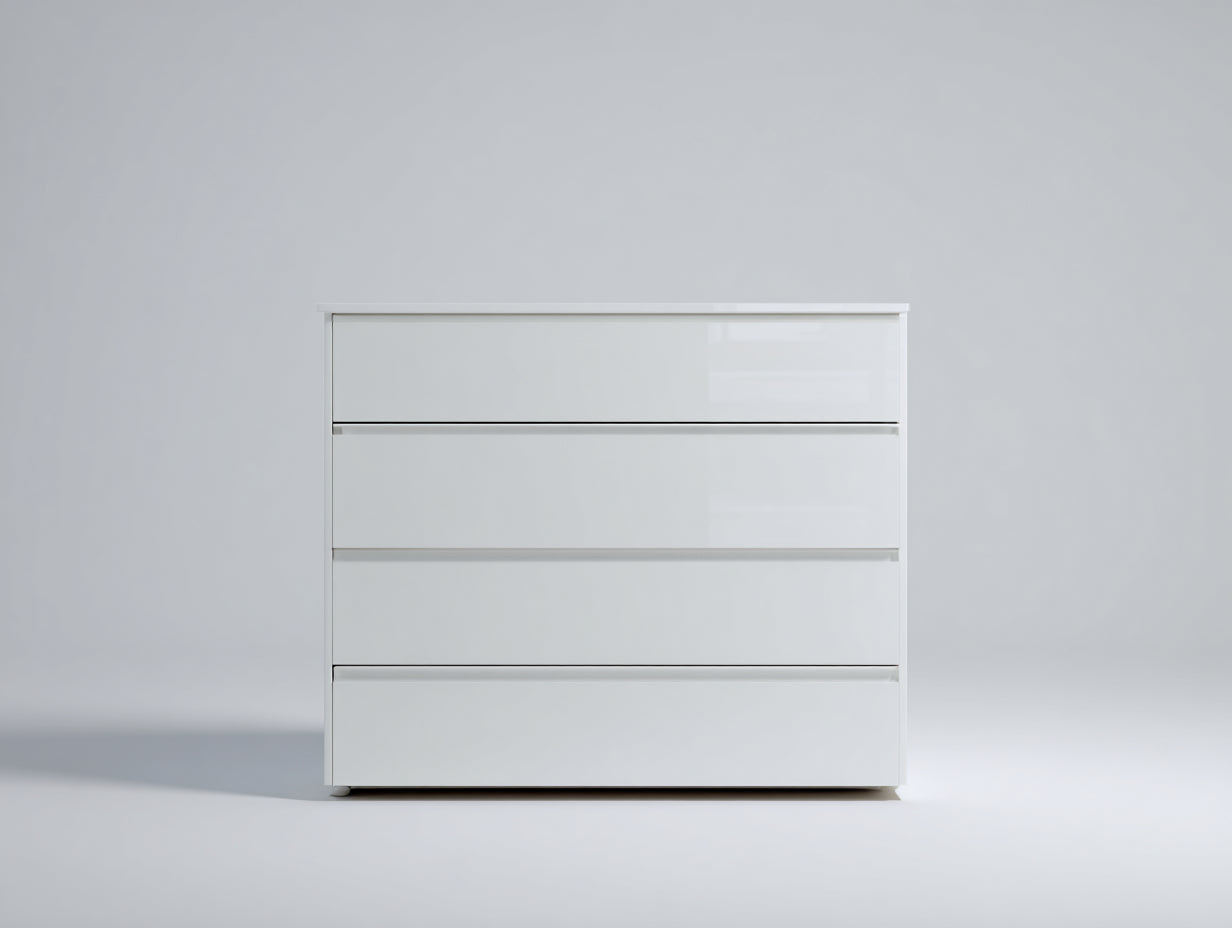 Kommode mit Schubladen - 4 Schubladen 80 x 40 x 90 cm - Weiße Hochglanz Oberfläche - Moderner Stauraumschrank für Schlafzimmer und Wohnbereich