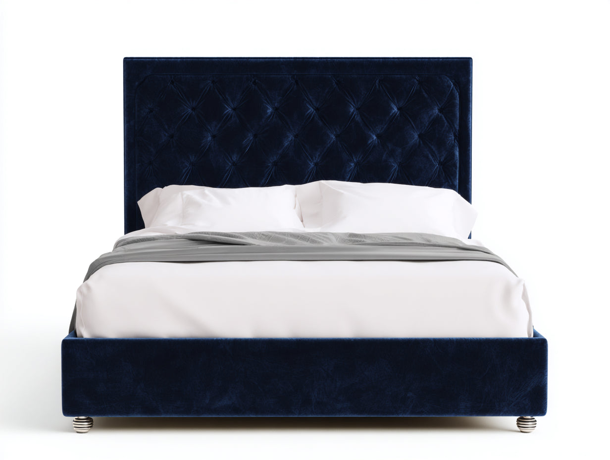Doppelbett 200 x 160 x 100 cm - Samtbezug in Dunkelblau - Polsterbett mit elegantem Kopfteil