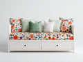 Schlafsofa 200 x 90 x 85 cm - Weißer Rahmen mit floralem Stoffbezug - Funktionssofa mit Stauraumschubladen