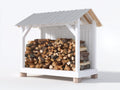 Kaminholzregal 150 x 50 x 120 cm - Weißes Holzregal mit Dach - Überdachte Brennholzlagerung für Garten Terrasse und Außenbereich