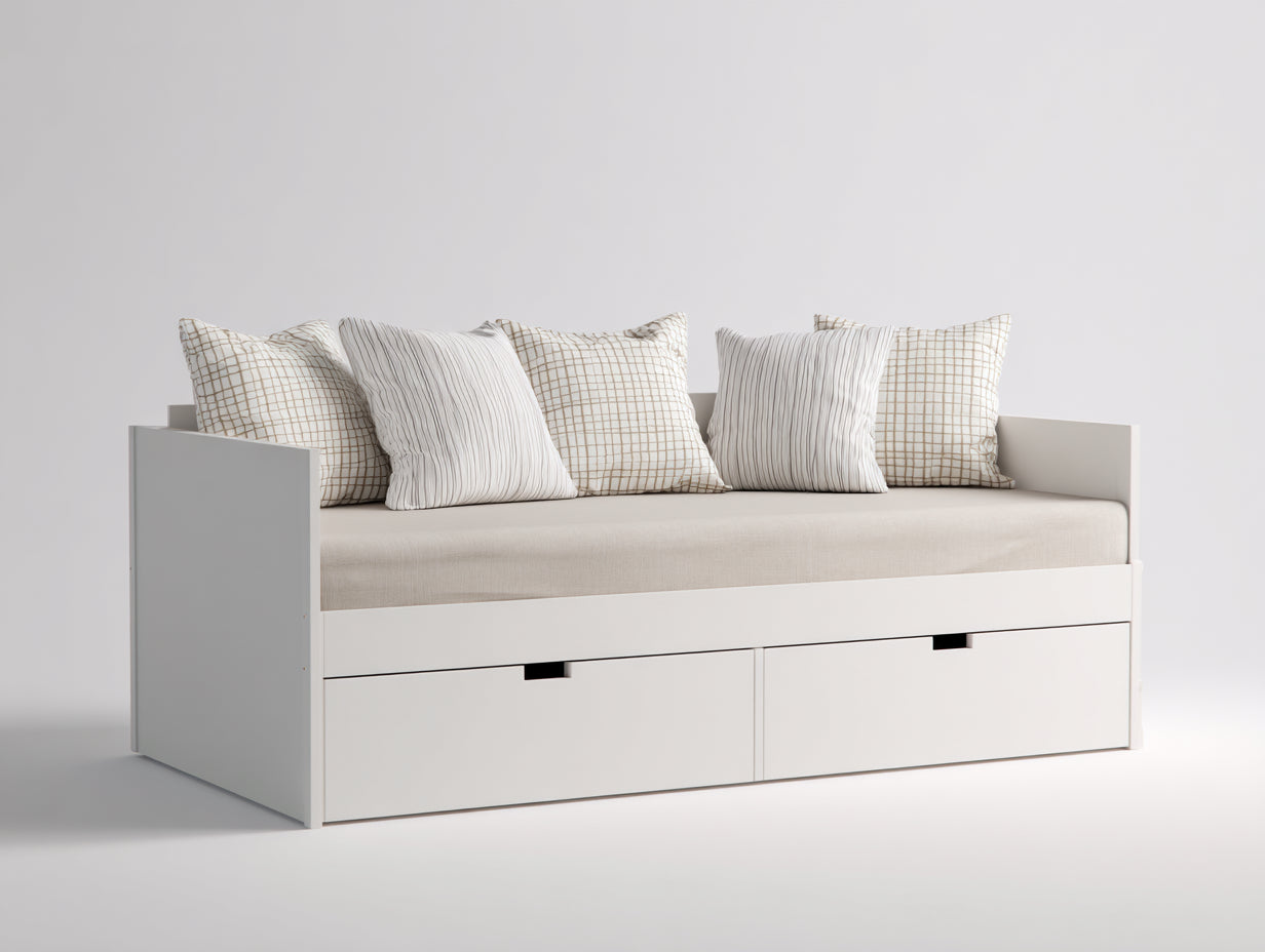 Schlafsofa Holz 200x90x75 cm - Weiß - Modernes Design mit 2 Schubladen