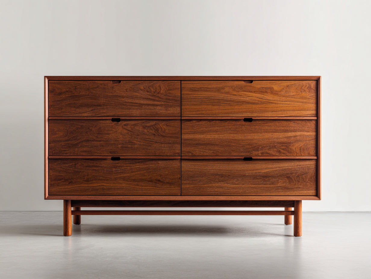 Kommode mit Schubladen 160 x 40 x 75 cm - Dunkles Holzdekor - Moderne Sideboard Kommode mit sechs Schubladen