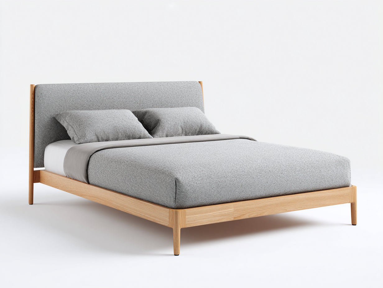 Doppelbett Polsterbett 200x180x120 cm Stoffbezug Grau mit Holzrahmen Modernes Schlafzimmerbett