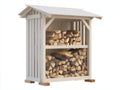 Kaminholzregal 120 x 50 x 160 cm - Weißes Holzregal mit Dach und zwei Ebenen - Praktische Brennholzlagerung für Garten Terrasse und Außenbereich