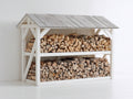 Kaminholzregal Holz 180x60x160 cm - Weiß - Überdachtes Design für trockene Holzlagerung