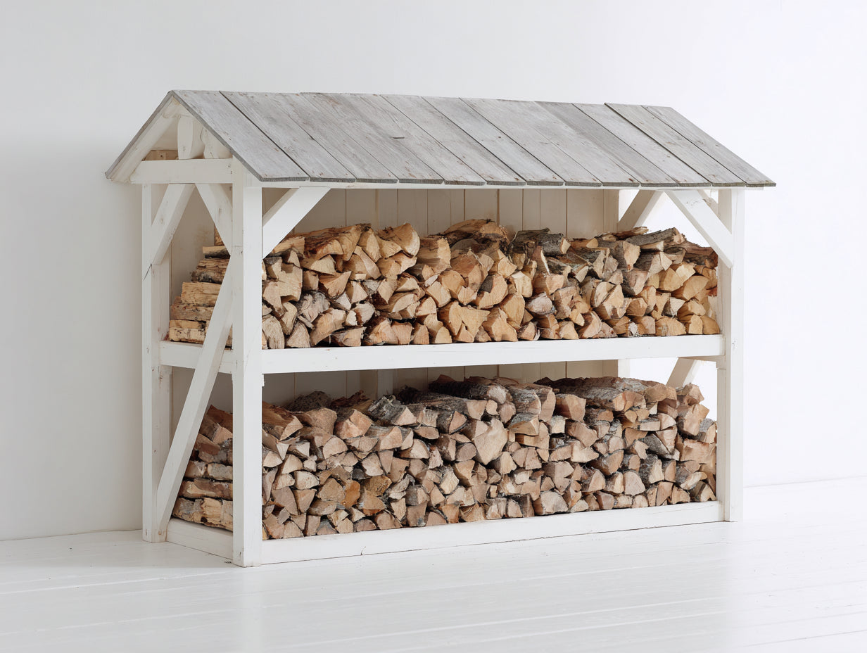Kaminholzregal Holz 180x60x160 cm - Weiß - Überdachtes Design für trockene Holzlagerung