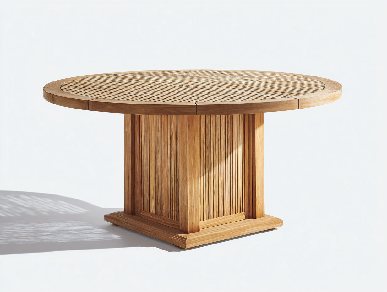 Gartentisch 120 x 120 x 75 cm - Runder Holztisch in Naturfarben - Modernes Design für Garten Terrasse und Außenbereich