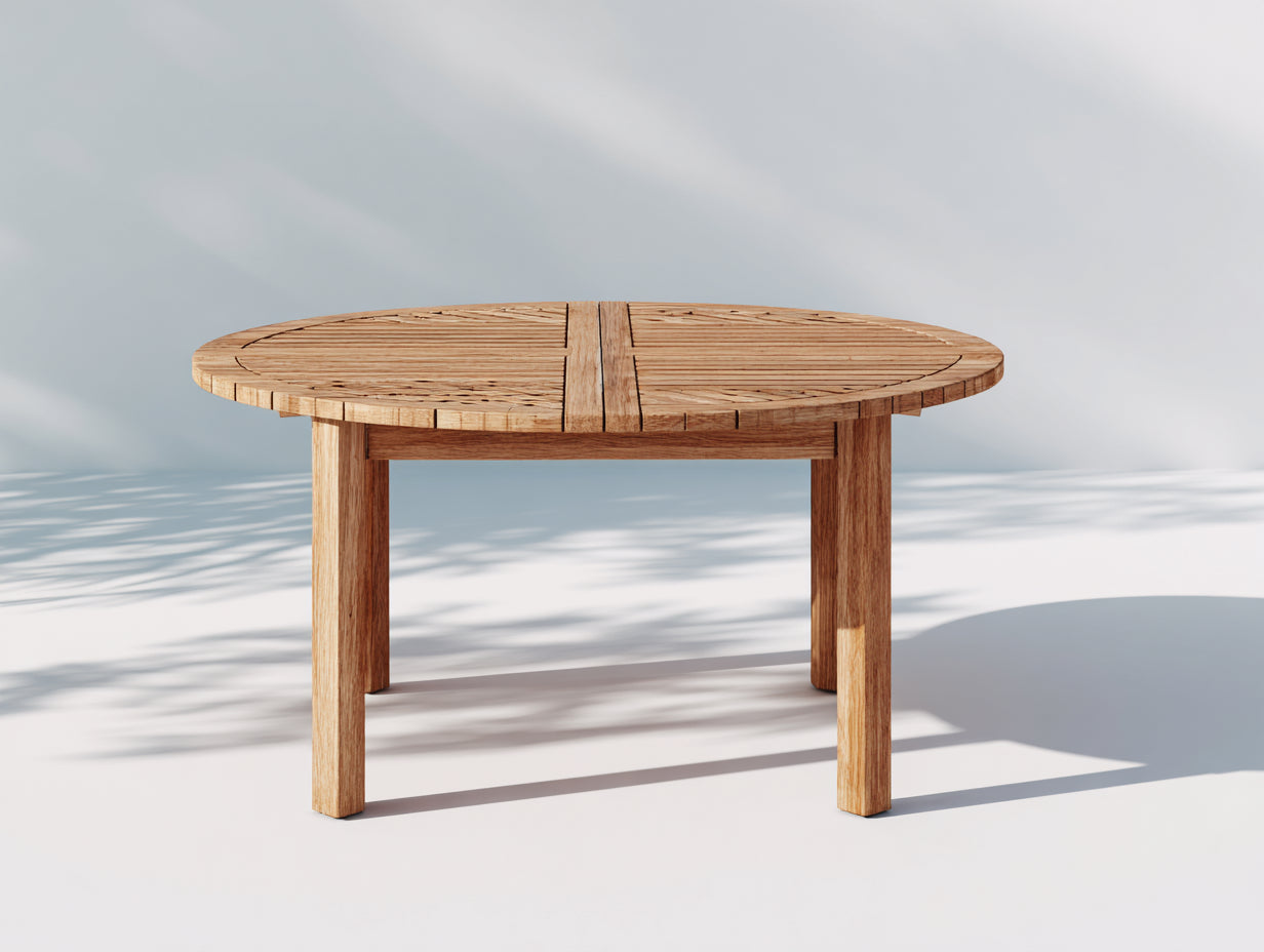 Gartentisch 160 x 160 x 75 cm - Massives Holz in Naturfarbe - Runder Outdoor Tisch mit modernem Design