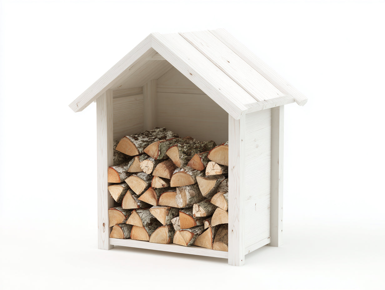 Kaminholzregal 100 x 40 x 120 cm - Weißes Holzregal mit Dach - Überdachte Brennholzlagerung für Garten Terrasse und Außenbereich