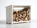 Kaminholzregal 120 x 40 x 100 cm - Weißes Holzregal - Modernes Brennholzregal für Innenbereich und Außenbereich