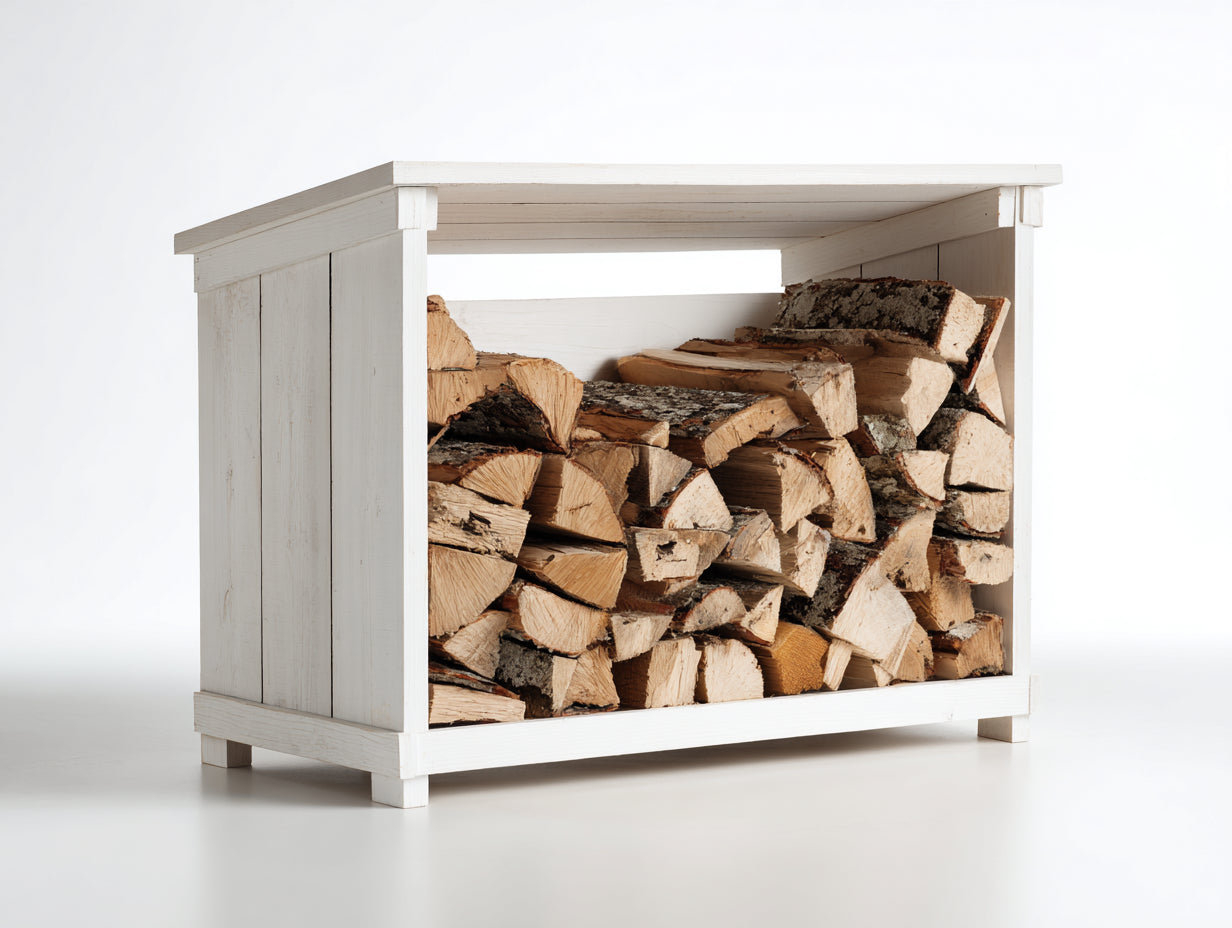 Kaminholzregal 120 x 40 x 100 cm - Weißes Holzregal - Modernes Brennholzregal für Innenbereich und Außenbereich