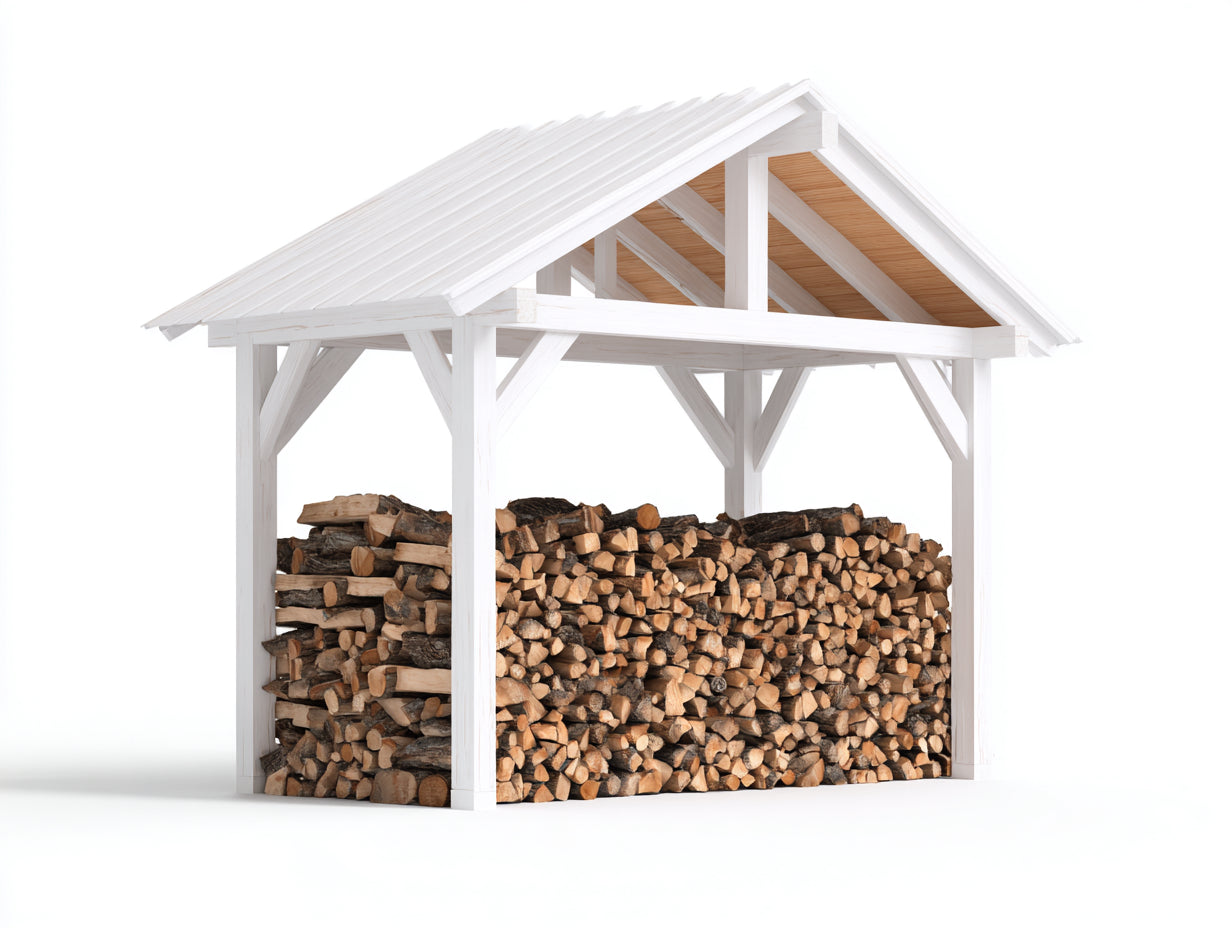 Kaminholzregal 250 x 80 x 200 cm - Weißes Holzregal mit Dach - Großes Brennholzregal für Garten und Außenbereich