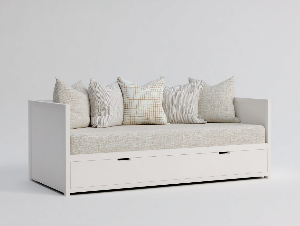 Schlafsofa 200 x 90 x 85 cm - Weißes Tagesbett mit 2 Schubladen - Modernes Design mit praktischer Stauraumfunktion