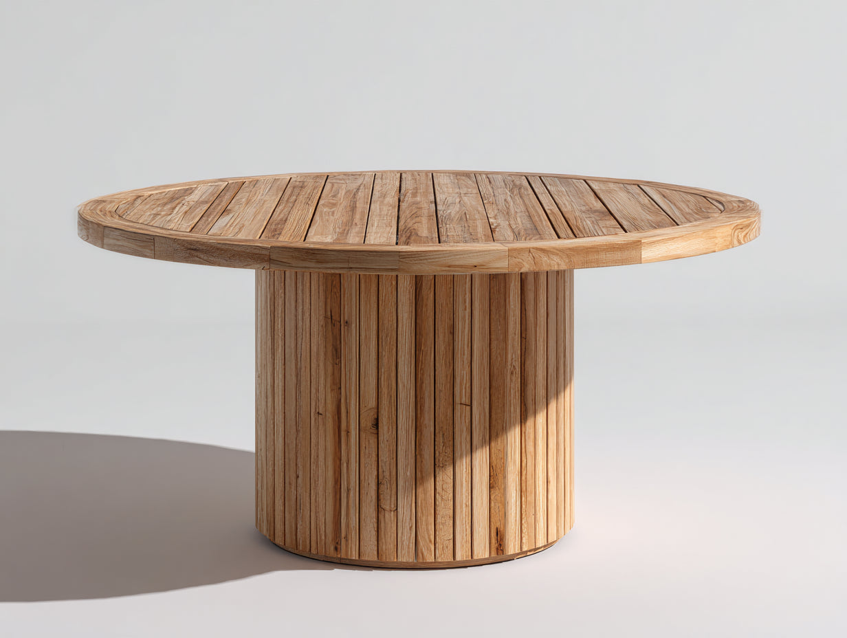Gartentisch Massivholz rund 160x160x75 cm - Naturholz - Modernes Design