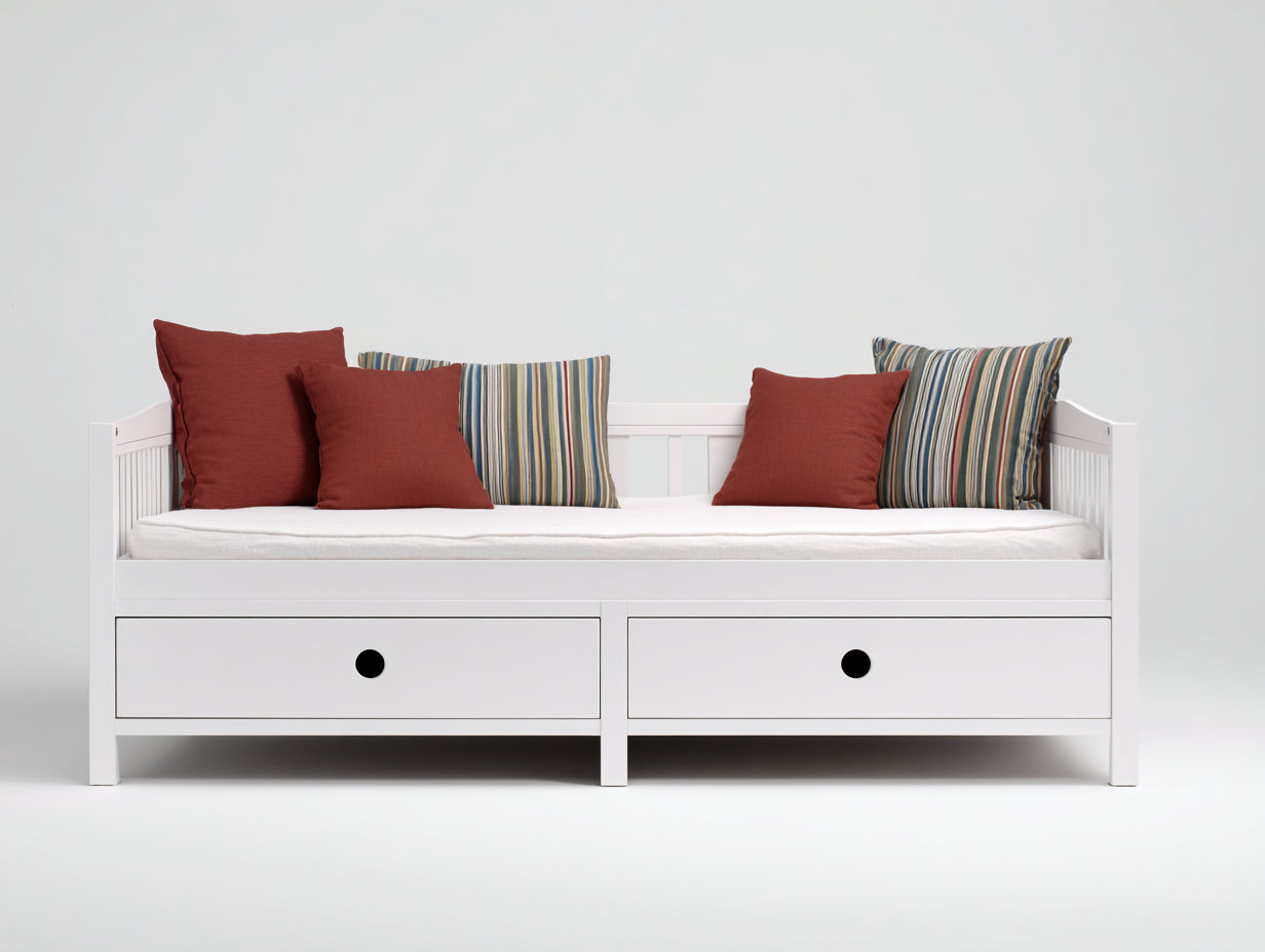 Schlafsofa Holz Stoff 200x90x85 cm - Weiß - Klassisches Design mit 2 Schubladen