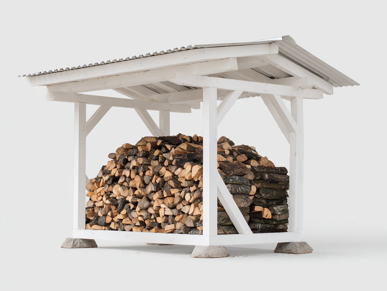 Kaminholzregal 200 x 60 x 180 cm - Weißes Holzregal mit Dach - Großes Brennholzregal für Außenbereich
