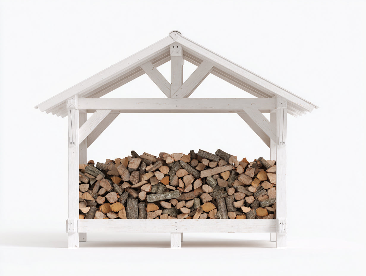 Kaminholzregal 200 x 50 x 150 cm - Weißes Holzregal mit Dach - Große Brennholzlagerung für Garten Terrasse und Außenbereich