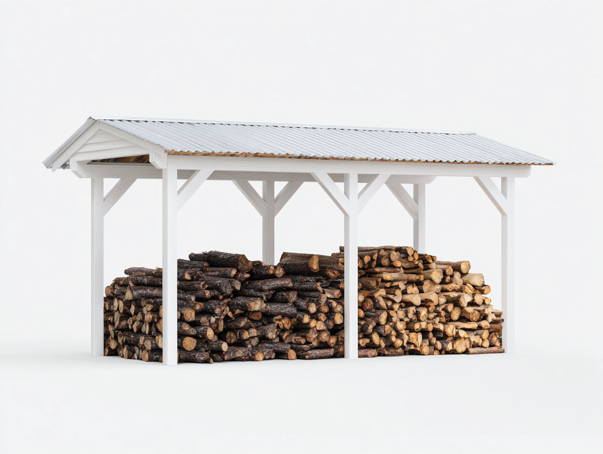 Kaminholzregal Holz 300x80x180 cm - Weiß - Große Brennholzlagerung