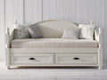 Schlafsofa 200 x 90 x 85 cm - Weißes Holzdesign - Funktionssofa mit zwei Schubladen und klassischem Landhausstil