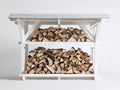 Kaminholzregal 150 x 45 x 120 cm - Weißes Holzregal mit Dach - Großes Brennholzregal für Außenbereich