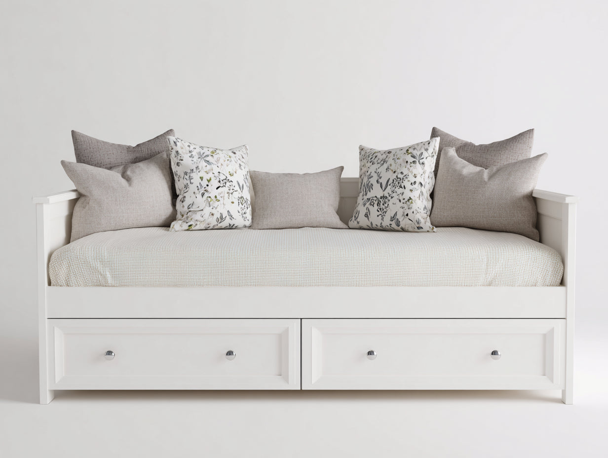 Schlafsofa Holz 200x90x75 cm - Weiß - Klassisches Design mit 2 Schubladen
