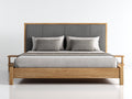Doppelbett Massivholz Stoff 200x180x105 cm - Grau Naturholz - Modernes Design