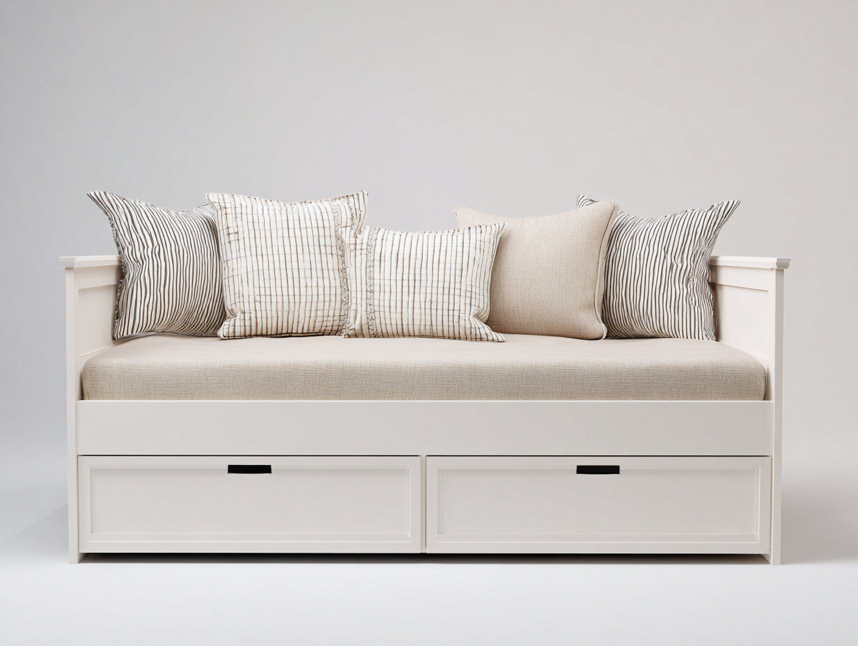 Schlafsofa Holz Stoff 200x90x85 cm - Weiß - Modernes Design mit 2 Schubladen