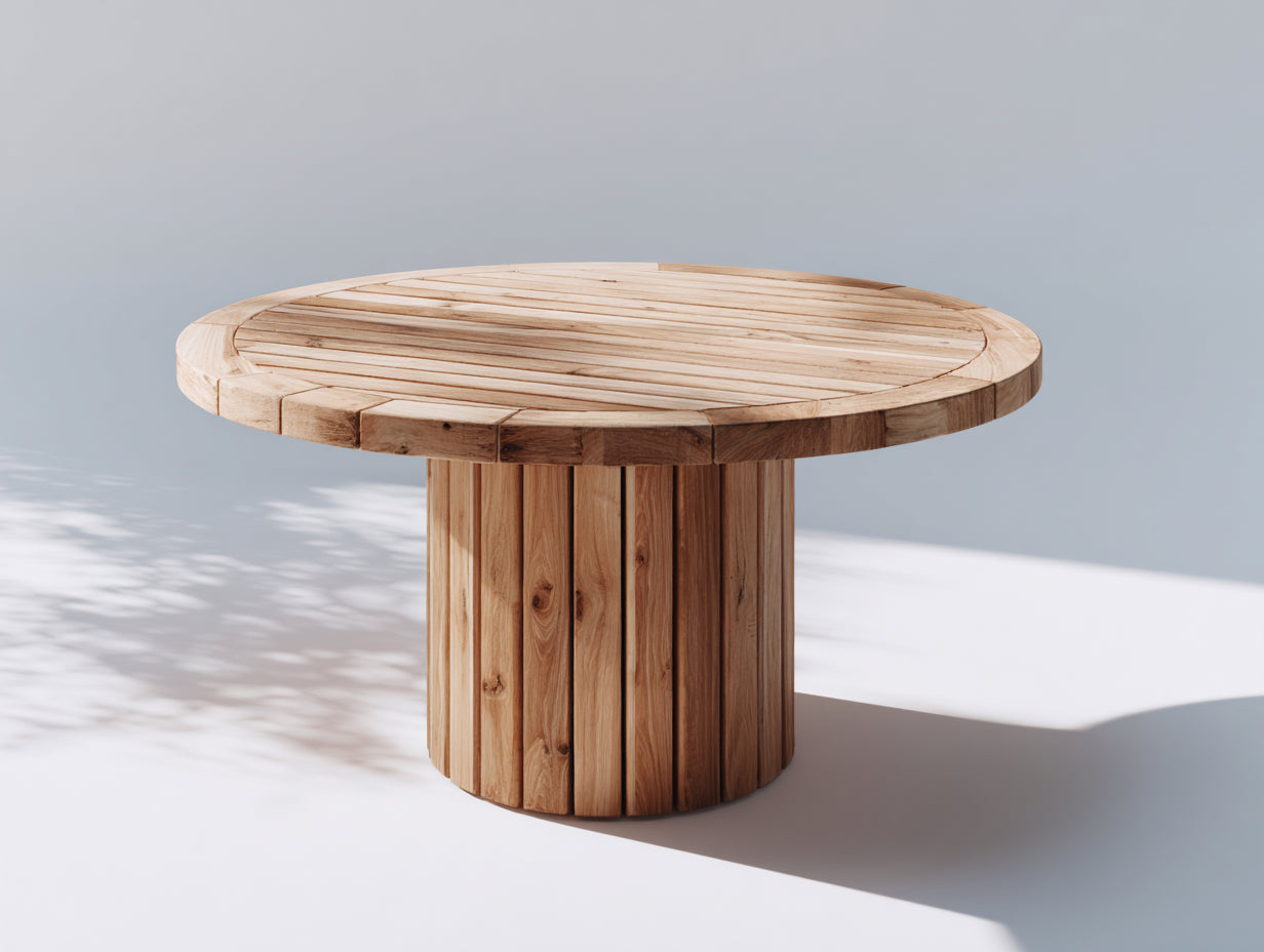 Gartentisch 120 x 120 x 75 cm - Runder Holztisch in Naturfarben - Modernes Design für Garten Terrasse und Außenbereich