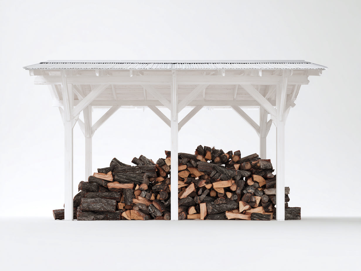 Kaminholzregal 300 x 50 x 200 cm - Weißes Holzregal mit Dach - Große Brennholzlagerung für Garten Terrasse und Außenbereich