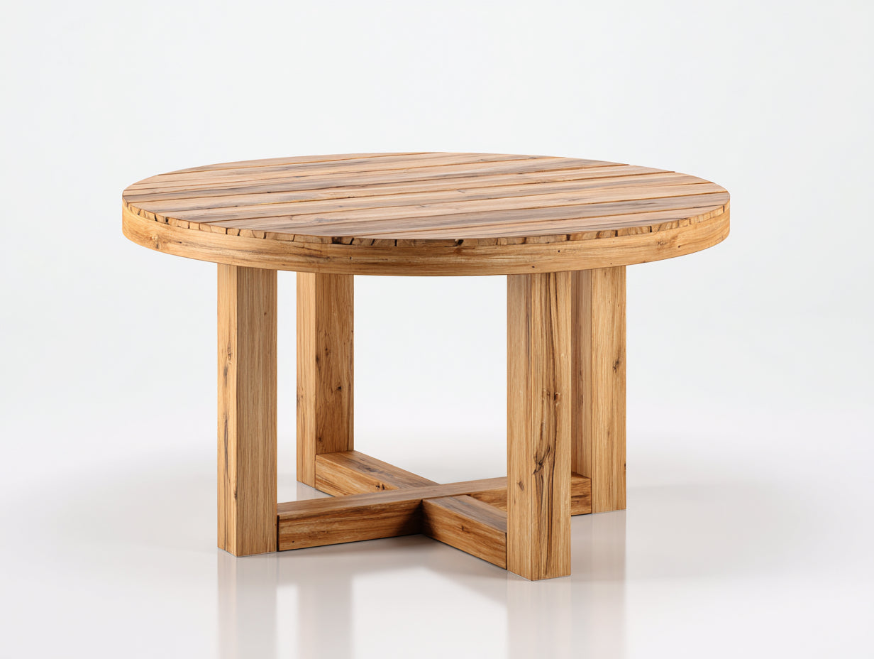 Gartentisch 120 x 120 x 75 cm - Runder Holztisch in Naturfarben - Modernes Design für Garten Terrasse und Außenbereich