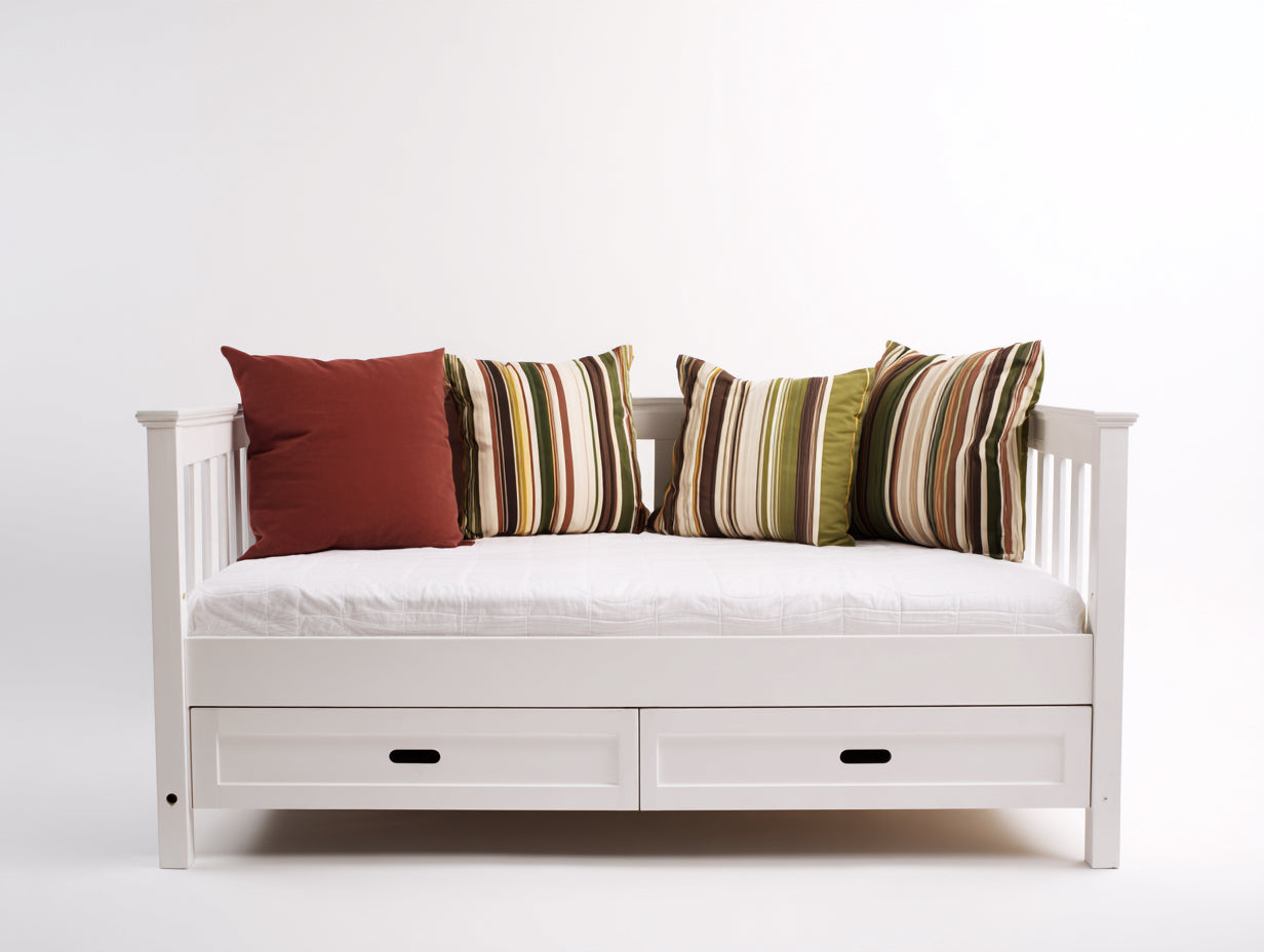 Schlafsofa Holz 200x90x75 cm - Weiß - Klassisches Design mit 2 Schubladen