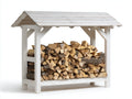 Kaminholzregal 150 x 40 x 120 cm - Weißes Holzregal mit Dach - Überdachte Brennholzlagerung für Garten Terrasse und Außenbereich