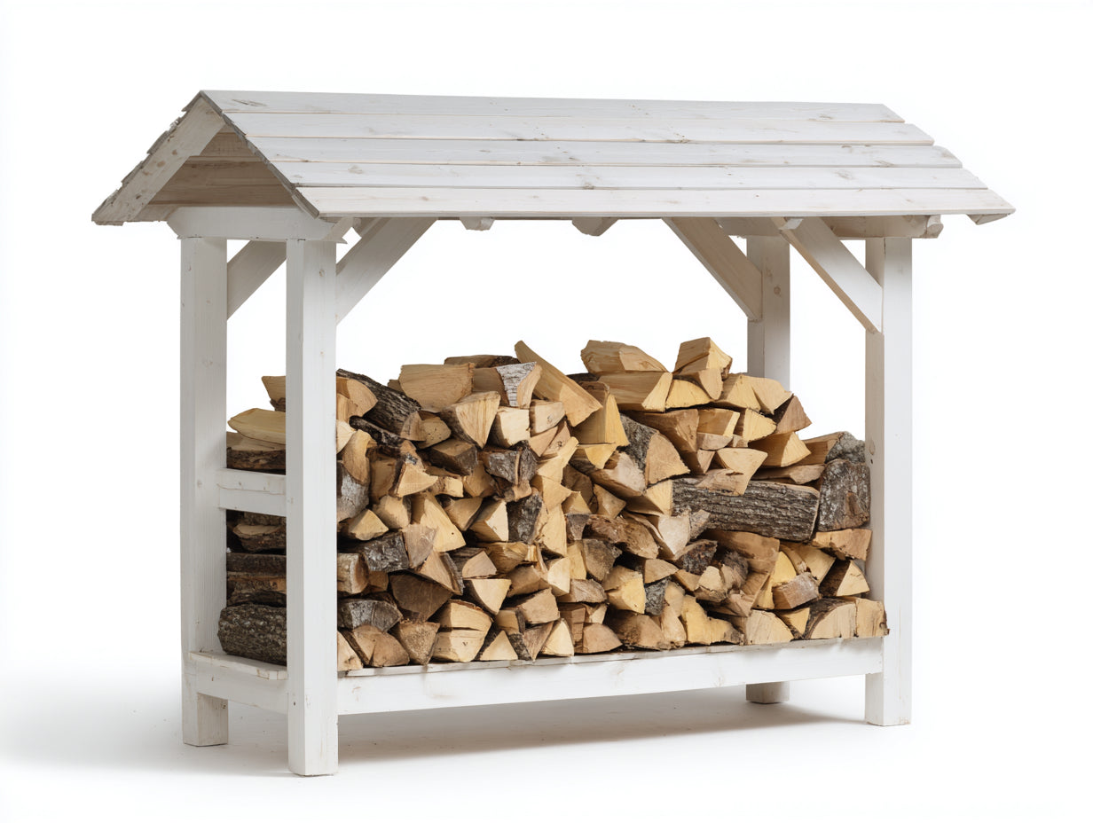 Kaminholzregal 150 x 40 x 120 cm - Weißes Holzregal mit Dach - Überdachte Brennholzlagerung für Garten Terrasse und Außenbereich