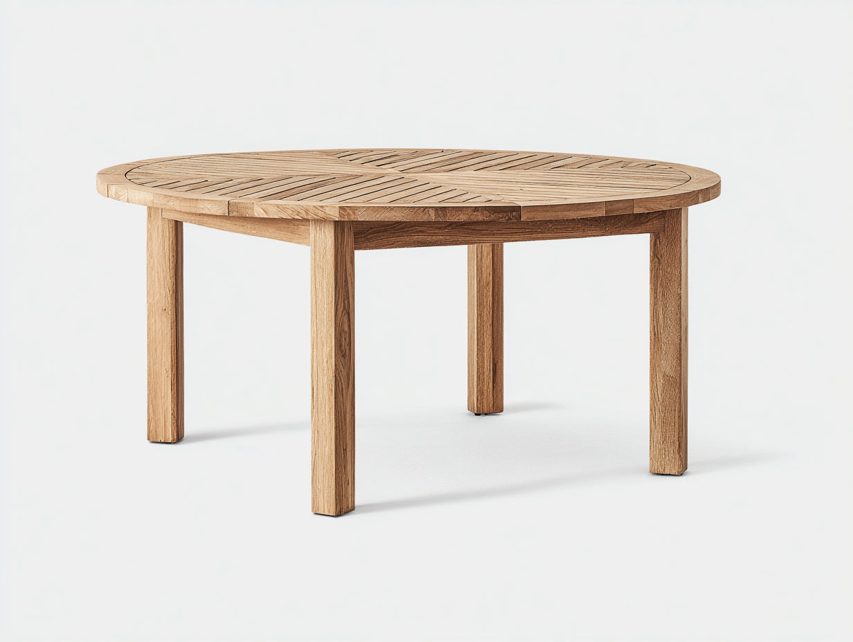 Gartentisch 160 x 160 x 75 cm - Massives Holz in Naturfarbe - Runder Outdoor Tisch mit modernem Design