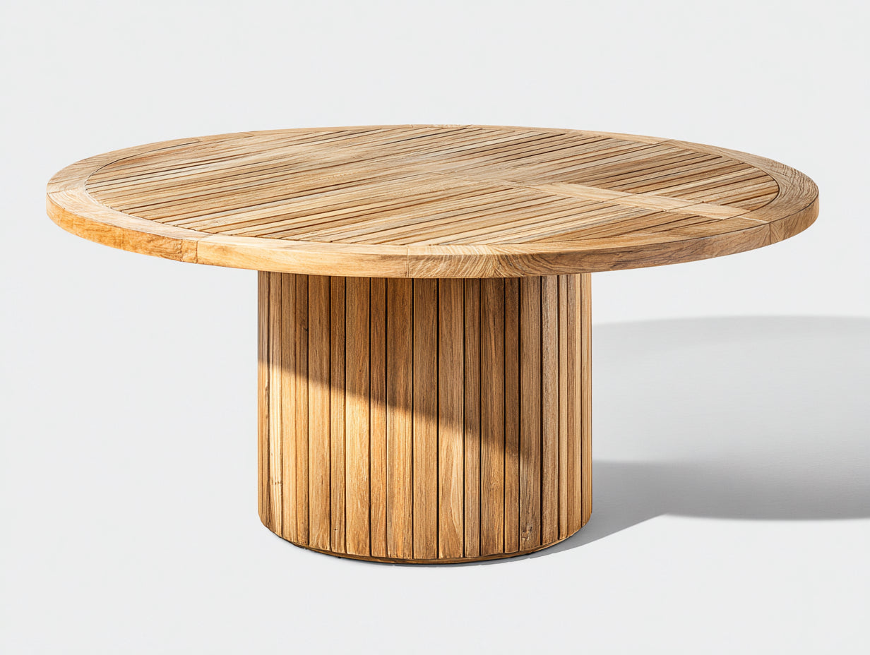 Gartentisch Holz 140x140x75 cm - Natur - Rundes Design für Garten und Terrasse